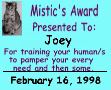 Joey's Mistic Award